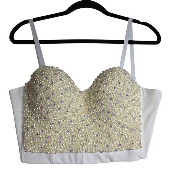 Pearl n Rhinestones‎ M Sexy Glam Trimed Bustier *SizeRunsSmall* See Pics. Blings - Picture 2 of 13
